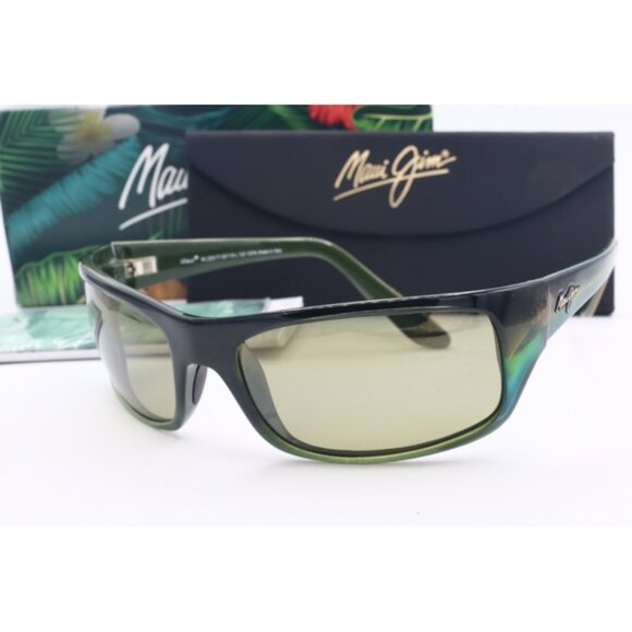 Maui Jim Peahi MJ 202-71 Black/Green Wrap Sunglasses Bronze polarized Lens 65mm - Picture 1 of 6